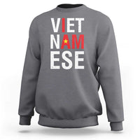 Charcoal gray Vietnam pride crewneck sweatshirt with "VIET NAM ELSE" graphic and star flag.