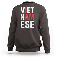 Dark chocolate Vietnam pride crewneck sweatshirt with "VIET NAM ELSE" graphic and star flag.
