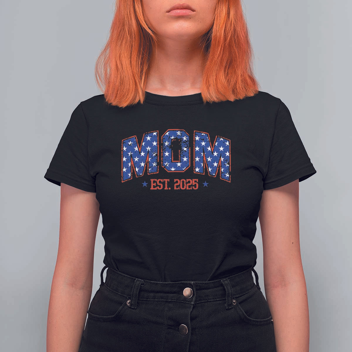 Mom Est 2025 T Shirt For Women Patriotic America Flag New Mother - Wonder Print Shop