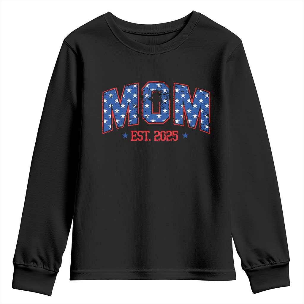 Mom Est 2025 Youth Sweatshirt Patriotic America Flag New Mother