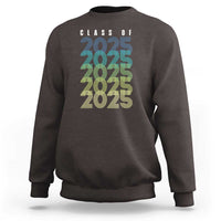 Dark chocolate graduation sweatshirt with Class of 2025 stacked text graphic on back