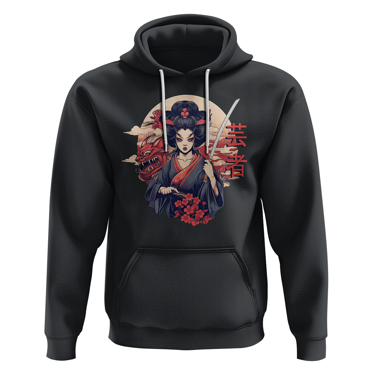 Japanese Samurai Hoodie Floral Warrior Geisha Woman Tokyo Anime - Wonder Print Shop