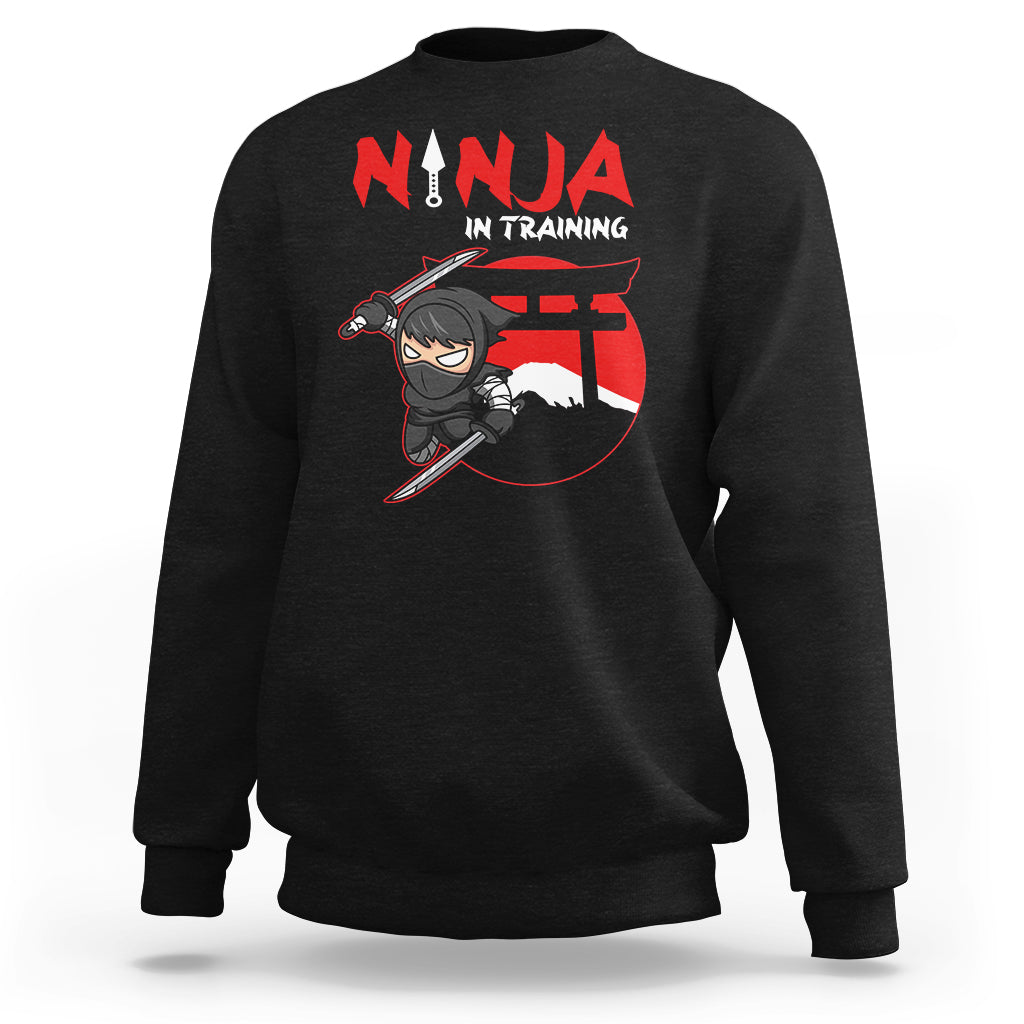 Black ninja training sweatshirt with ninja graphic and sword on the back