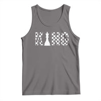 Gray tank top with chess piece and "HER KING" graphic, sleeveless crew neck