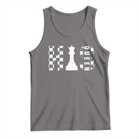 Gray sleeveless tank top with white chess queen and pattern print