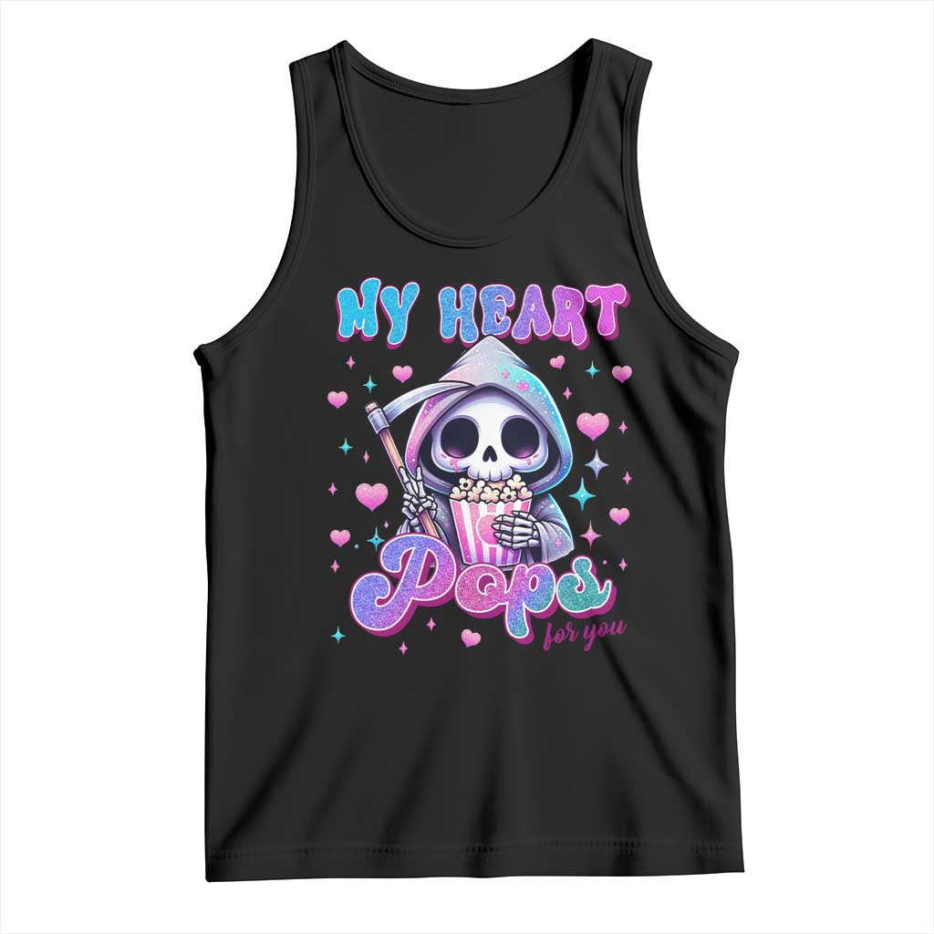 Funny Valentine's Day Tank Top My Heart Pops For You Cute Death Grim Popcorn