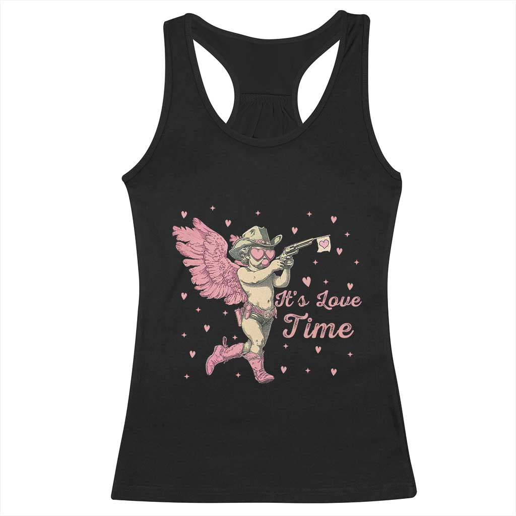 Funny Valentine's Day Racerback Tank Top It's Love Time Cowboy Cupid