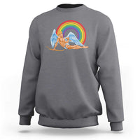 Charcoal gray long-sleeve sweatshirt with angel cupid and rainbow graphic on chest