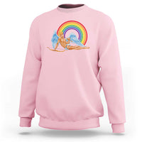 Light pink long-sleeve sweatshirt with angel cupid and rainbow graphic on chest