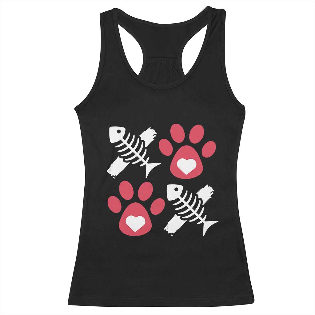 Valentine's Day Cat Lover Racerback Tank Top Cute Kitten Paw XO