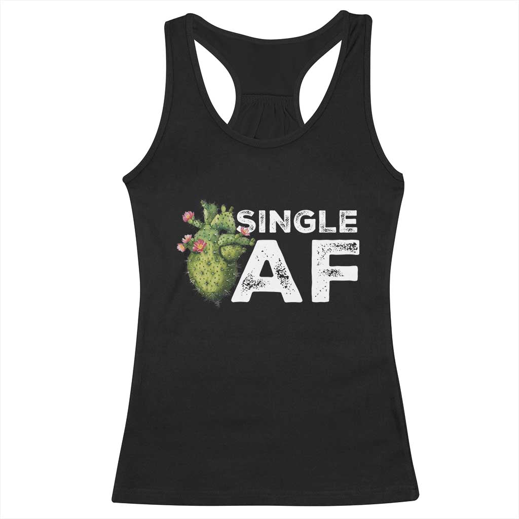 Funny Anti Valentine Racerback Tank Top Single AF Heart Cactus