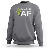 Charcoal gray crewneck sweatshirt with 'Single AF' cactus graphic on chest