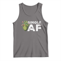 Gray anti-Valentine tank top with 'SINGLE AF' text and cactus heart graphic