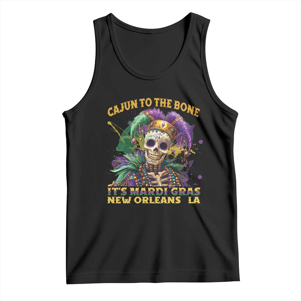 Louisiana Mardi Gras Tank Top Cajun To The Bone Skeleton Jester Costume