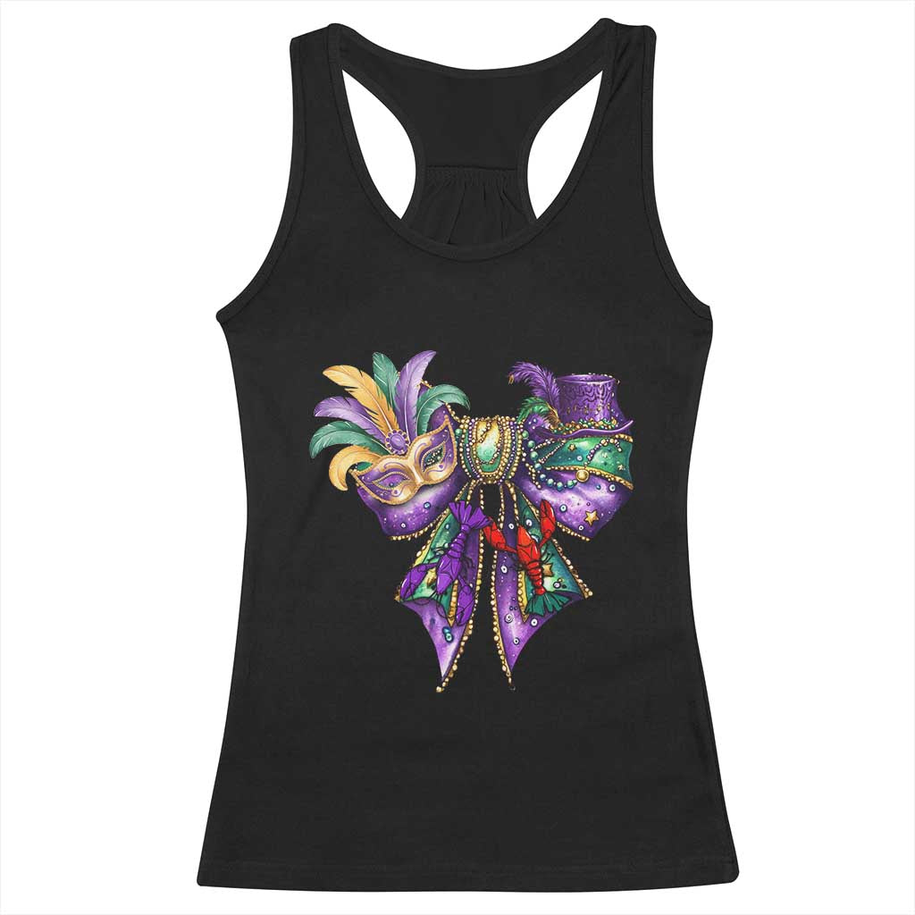 Coquette Bow Mardi Gras Racerback Tank Top New Orleans Carnival Beads Mask Crawfish