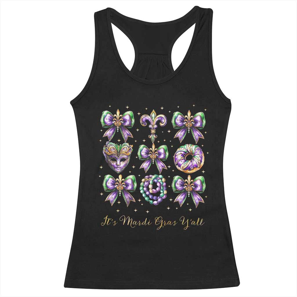 Coquette Bow Mardi Gras Racerback Tank Top It's Mardi Gras Y'all Fleur De Lis Mask