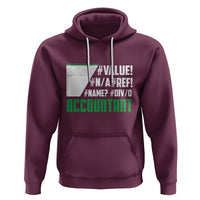 Men's pullover hoodie in maroon with spreadsheet error accountant graphic and kangaroo pocket