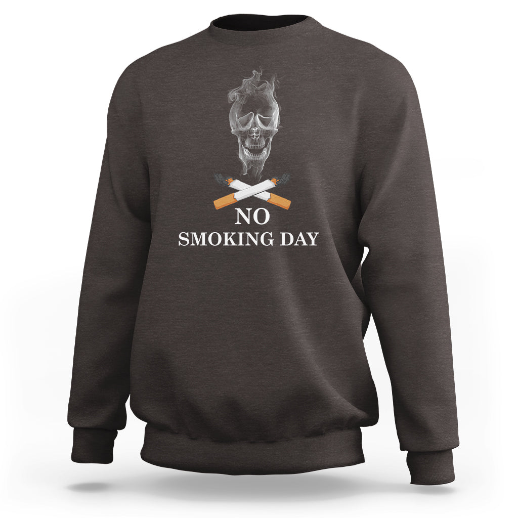 Dark chocolate sweatshirt with 'NO SMOKING DAY' graphic featuring smoking-cancel symbol