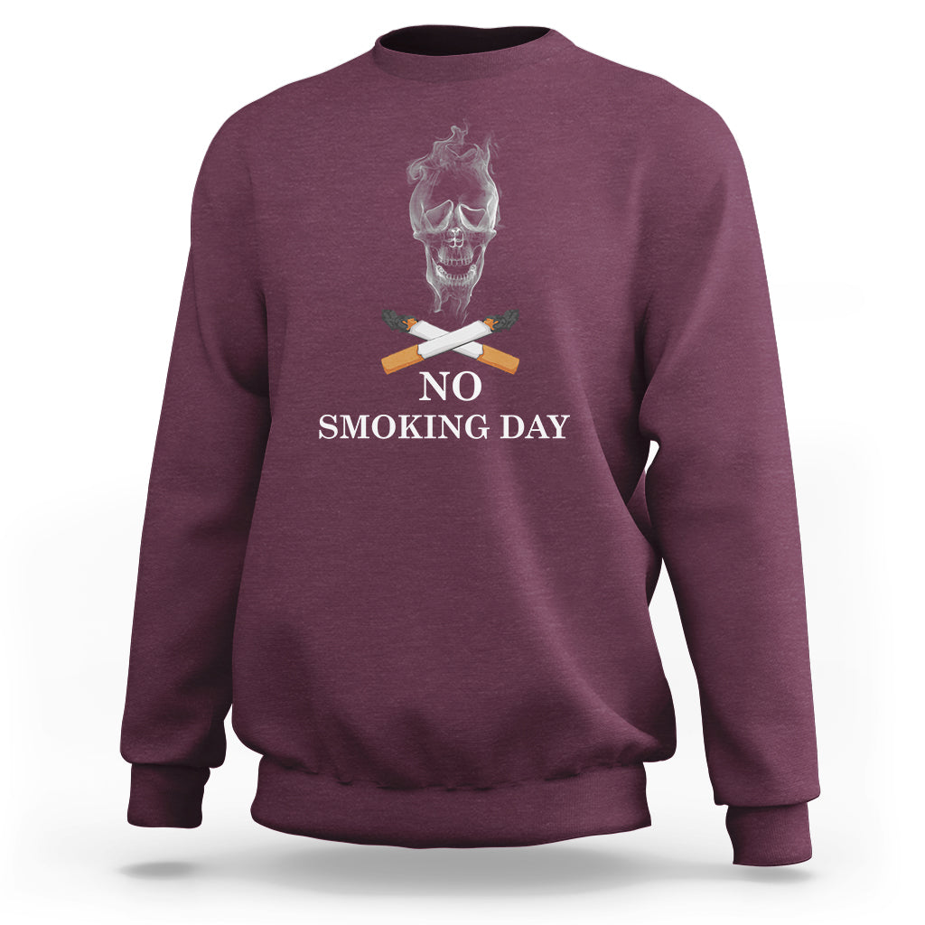 Maroon sweatshirt with 'NO SMOKING DAY' graphic featuring smoking-cancel symbol