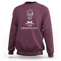 Maroon sweatshirt with 'NO SMOKING DAY' graphic featuring smoking-cancel symbol