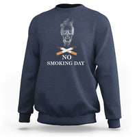 Navy sweatshirt with 'NO SMOKING DAY' graphic featuring smoking-cancel symbol