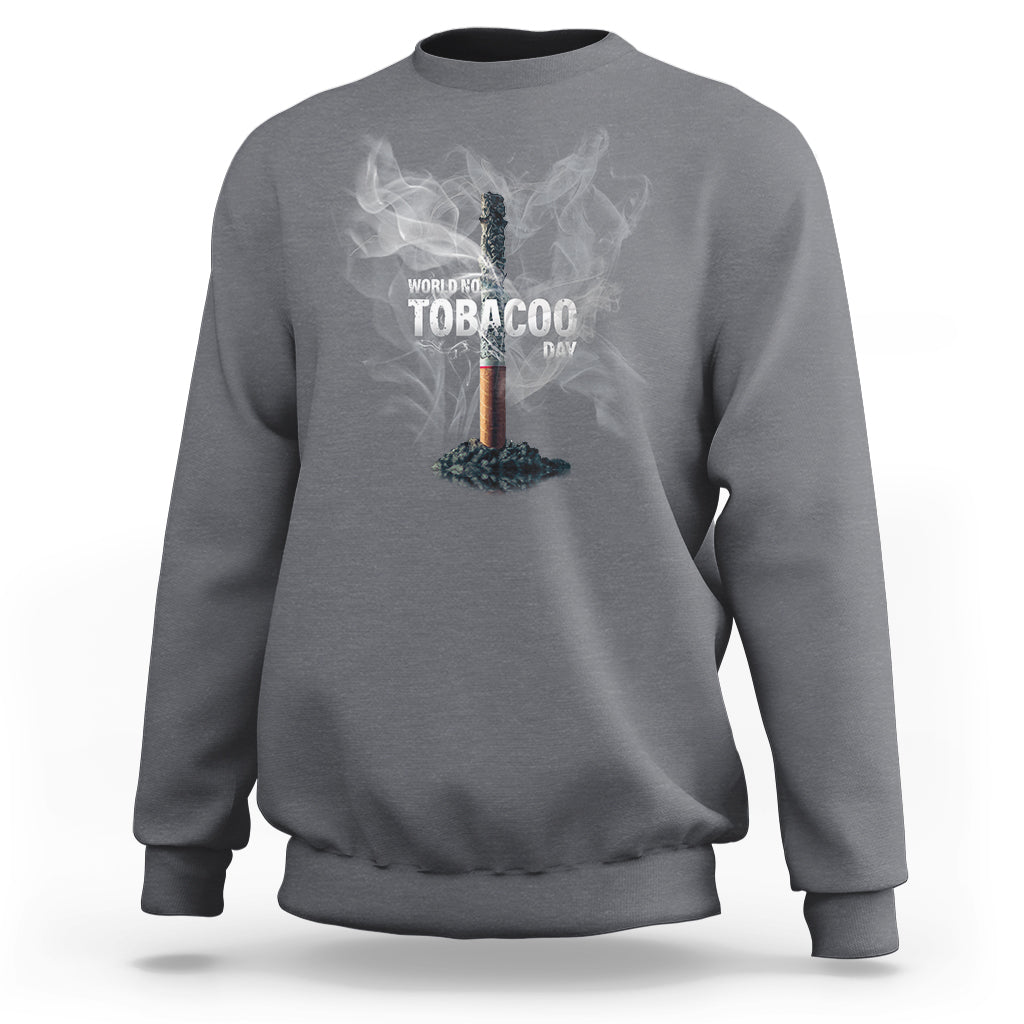 Charcoal crewneck sweatshirt with anti-smoking graphic and smoke design on front