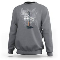 Charcoal crewneck sweatshirt with anti-smoking graphic and smoke design on front