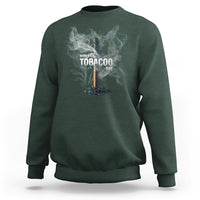 Dark forest green crewneck sweatshirt with anti-smoking graphic and smoke design on front