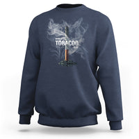 Navy crewneck sweatshirt with anti-smoking graphic and smoke design on front