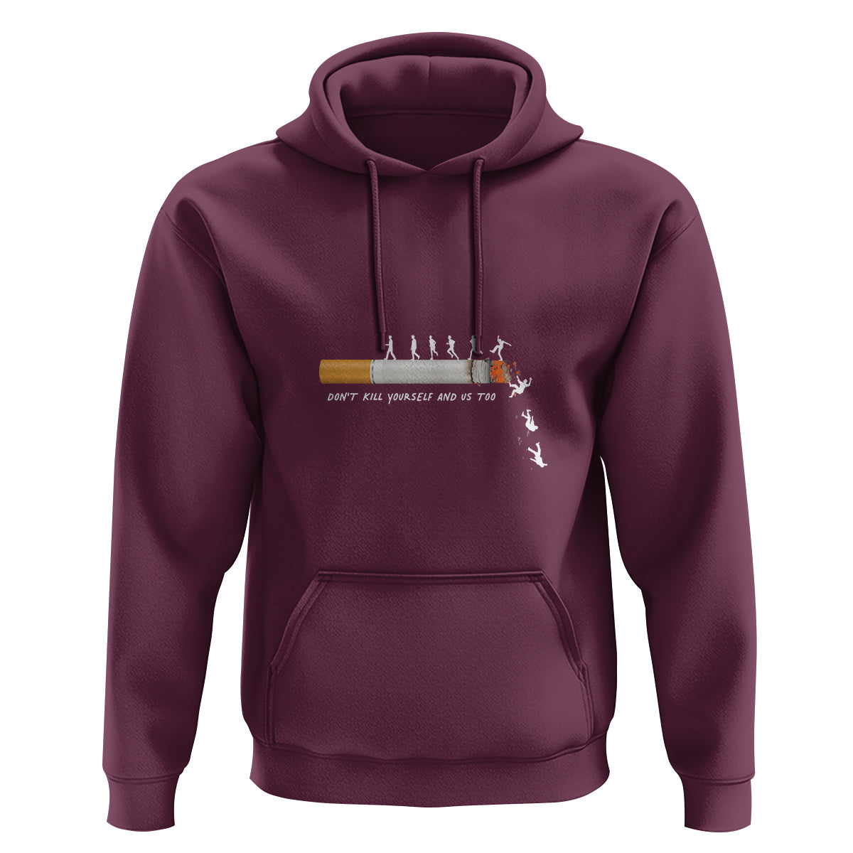 Maroon pullover hoodie with drawstring hood, front kangaroo pocket, and small chest graphic.