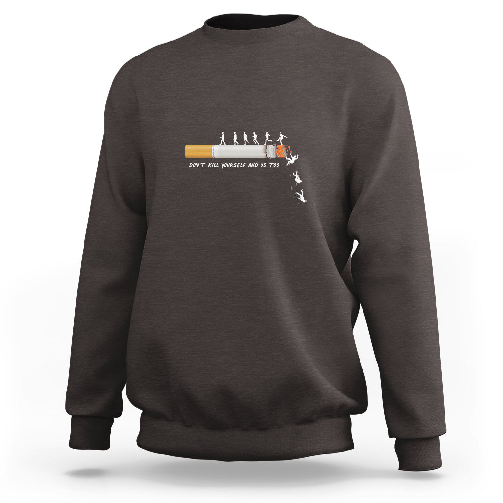 Dark chocolate long-sleeve sweatshirt with centered graphic and ribbed crewneck cuffs.