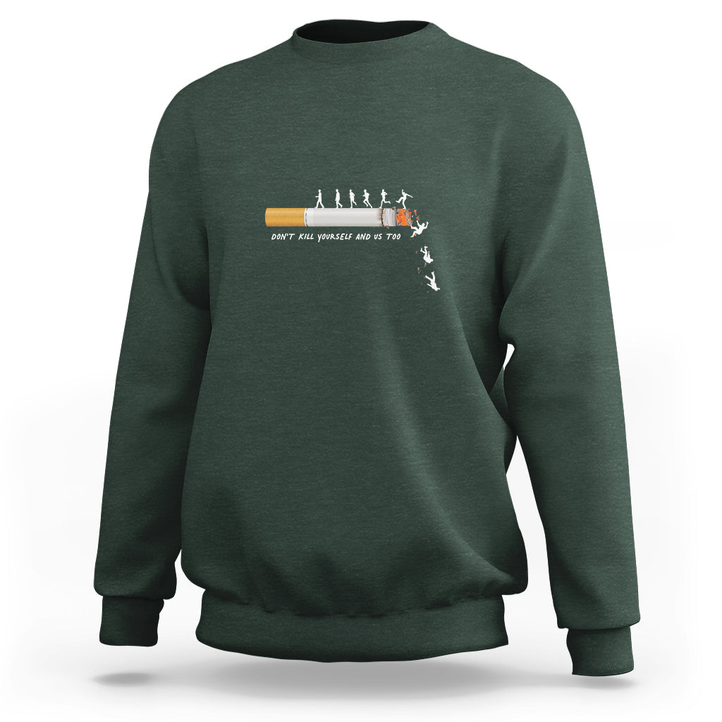 Dark forest green long-sleeve sweatshirt with centered graphic and ribbed crewneck cuffs.