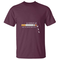 Maroon crew-neck T-shirt with cigarette graphic and protest slogan print