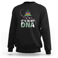 Black crewneck sweatshirt with colorful “It’s in My DNA” graphic on chest