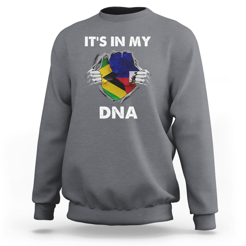 Charcoal gray crewneck sweatshirt with “It's in My DNA” graphic on the front
