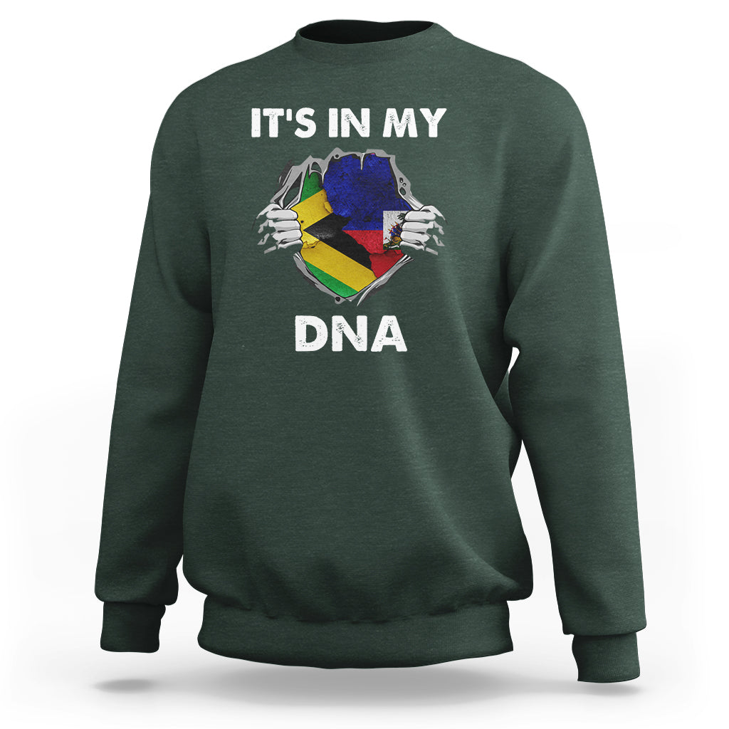 Dark forest green crewneck sweatshirt with “It's in My DNA” graphic on the front