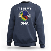 Navy crewneck sweatshirt with “It's in My DNA” graphic on the front
