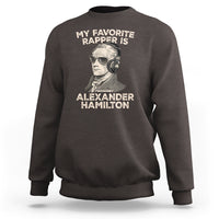 Dark chocolate crewneck sweatshirt with 'My Favorite Rapper Is' Alexander Hamilton front graphic