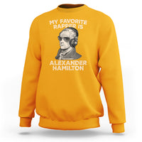 Gold crewneck sweatshirt with 'My Favorite Rapper Is' Alexander Hamilton front graphic
