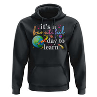 Black teacher hoodie with colorful “it’s a beautiful day to learn” globe graphic and front pocket
