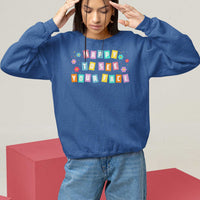 Royal blue teacher sweatshirt with 'Happy To See Your Face' colorful front print