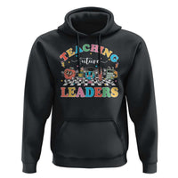 Black pullover hoodie with 'Teaching Future Leaders' graphic and front pocket