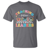 Charcoal teacher T-shirt with “Teaching Future Leaders” colorful graphic