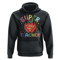 Black teacher superhero apple graphic hoodie with pullover hood and front pocket