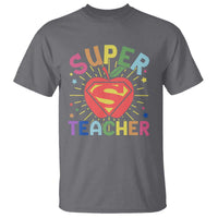 Charcoal gray superhero teacher T-shirt with “SUPER TEACHER” emblem graphic