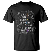 Black teacher coach T-shirt with chalk-style motivational words and icons graphic