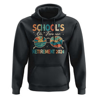 Dark chocolate hoodie with kangaroo pocket; colorful "Retirement 2024" graphic