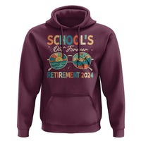 Maroon hoodie with kangaroo pocket; colorful "Retirement 2024" graphic