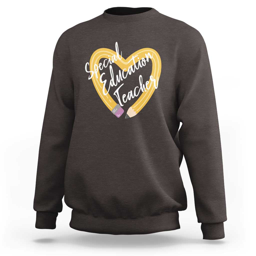 Charcoal sweatshirt with front heart graphic reading “Special Education Teacher”
