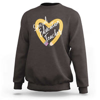 Charcoal sweatshirt with front heart graphic reading “Special Education Teacher”